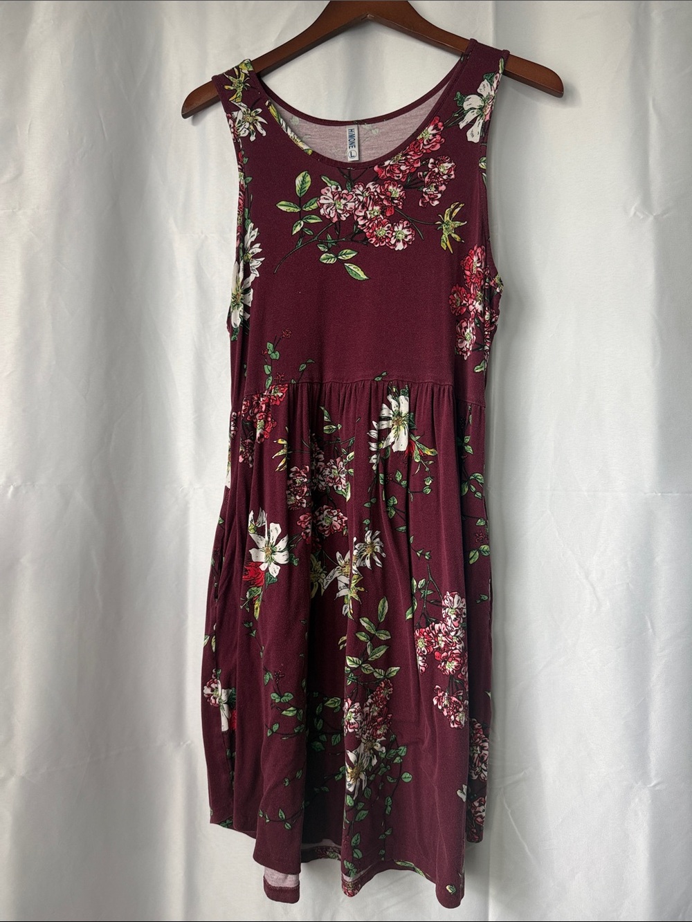 Boho Sleeveless Floral Midi Dress in Burgundy